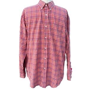 LL Bean Mens Button Down Shirt Large Red Blue Plaid Cotton Traditional Gorpcore